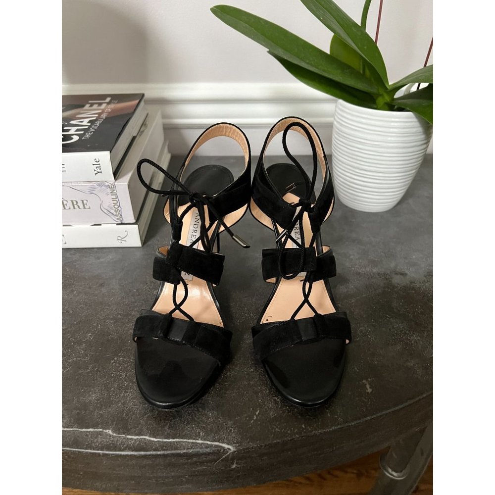 Andrea Gomez Black Leather & Suede Strap Sandal Size 8.5 38.5